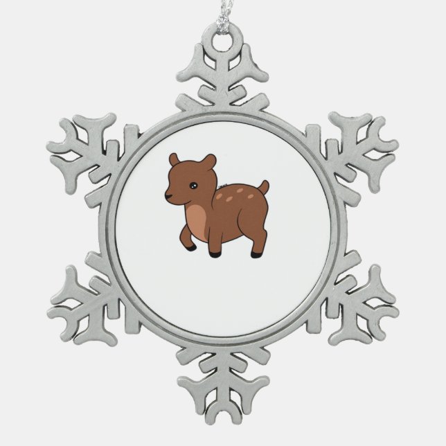 Oh Deer Soft Minimal Design  Snowflake Pewter Christmas Ornament (Front)