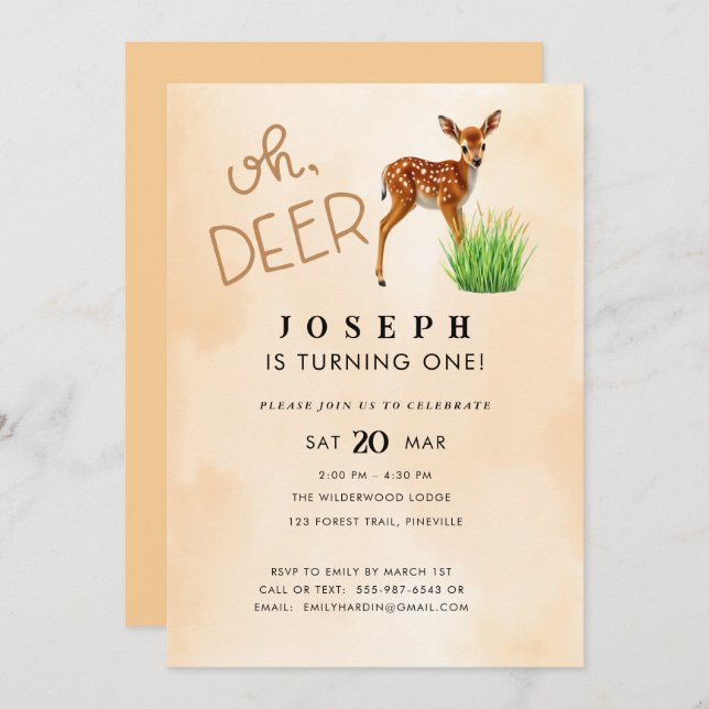 Oh Deer Theme Birthday Party Invitation (Front/Back)