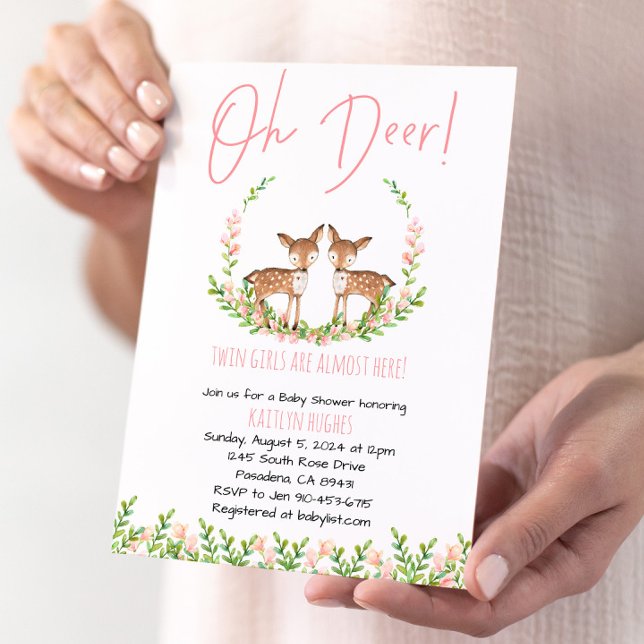 Oh Deer Twin Girls Baby Shower Invitation (Creator Uploaded)