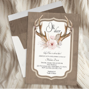 Oh Deer Watercolor Elegant Baby Shower  Invitation