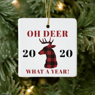 Oh Deer What a Year 2020 Buffalo Plaid Ceramic Ornament