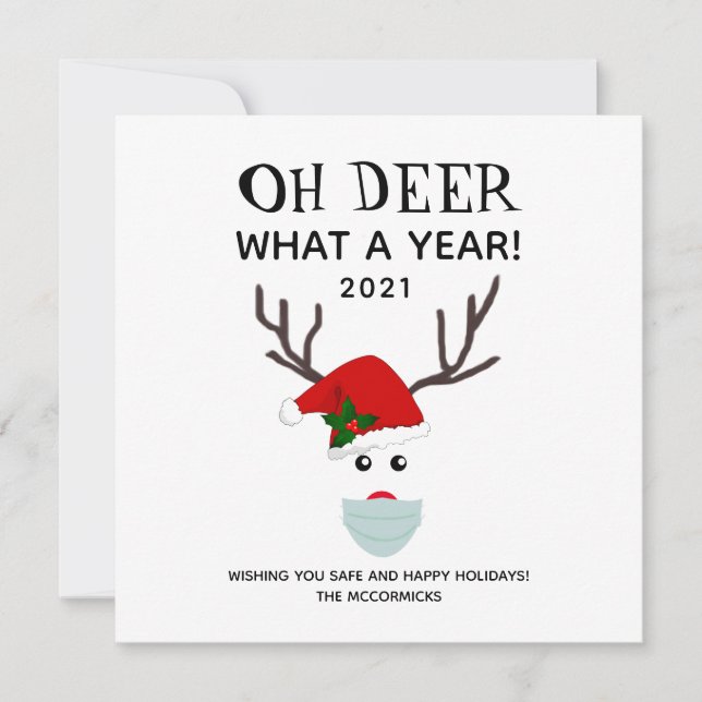 Oh Deer What A Year 2021 Funny Christmas Saying  Holiday Card (Front)