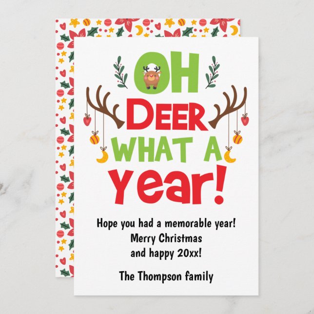 Oh Deer What A Year 2025 Reindeer Christmas Holiday Card (Front/Back)