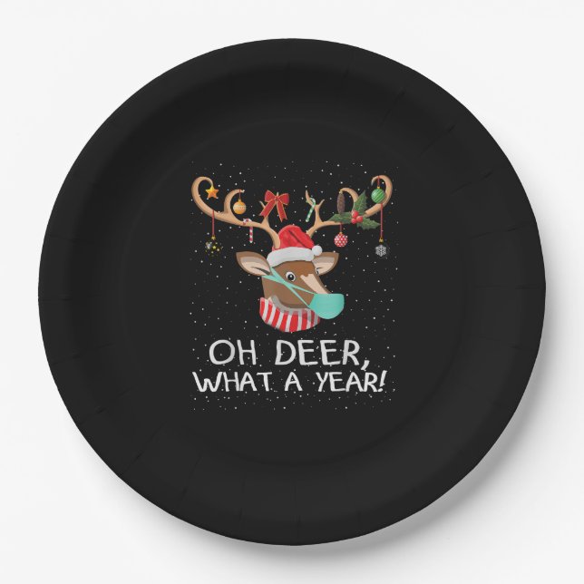 Oh Deer What a Year Christmas Family Style  Paper Plate (Front)