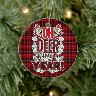 Oh Deer What a Year Christmas Photo Ceramic Ornament