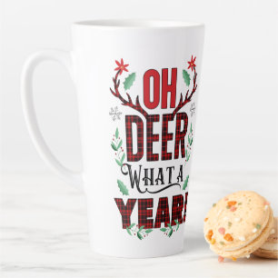 Oh Deer What a Year Christmas Plaid Latte Mug