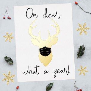 Oh Deer, What A Year! Funny Christmas Real Foil Holiday Postcard