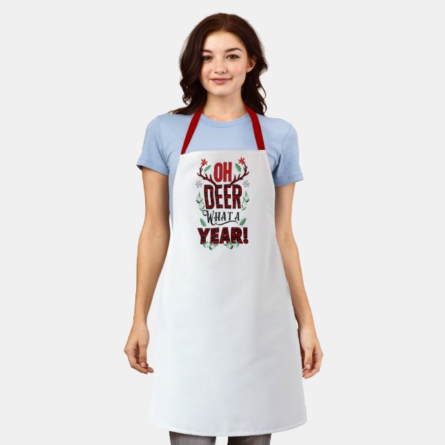 OH DEER What a Year Funny Holiday Apron (Worn)