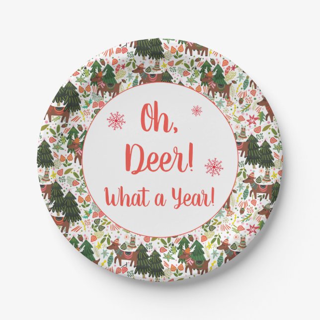 Oh, Deer What a Year Funny Holiday Paper Plate (Front)