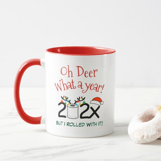 Oh Deer What A Year Funny Toilet Paper Rolls Mug (With Donut)