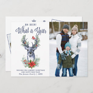 Oh Deer What a Year Merry Christmas Greeting PHOTO Holiday Card