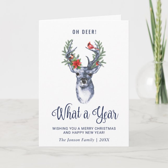 Oh Deer What a Year Merry Christmas Holiday Card (Front)