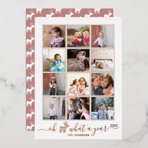 Oh deer what a year photo collage rose gold foil h holiday card