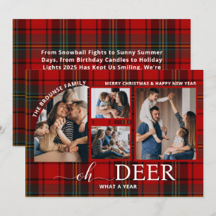 Oh Deer What a Year Plaid Christmas Photo Collage  Holiday Card