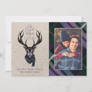 Oh Deer What a Year! Reindeer Plaid Scarf & Mask Holiday Card