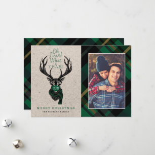 Oh Deer What a Year! Reindeer Plaid Scarf & Mask Holiday Card