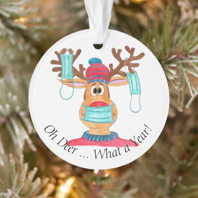Oh Deer What a Year! Rudolph Face Masked Reindeer Ornament (Tree)