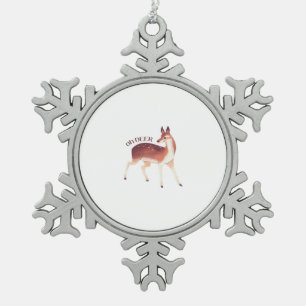 Oh Deer Whimsical Creative Design  Snowflake Pewter Christmas Ornament