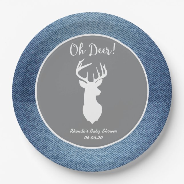 Oh Deer White Buck Custom Denim Grey Party Plates (Front)