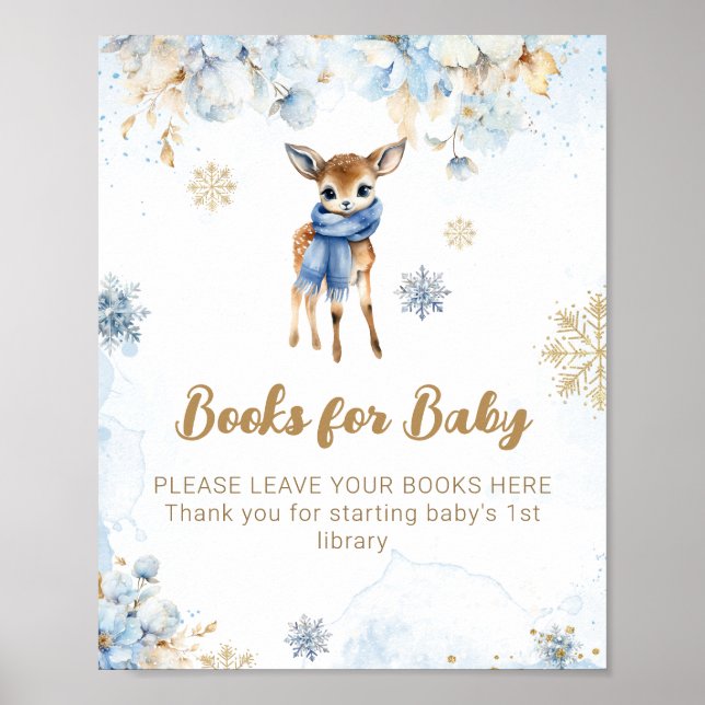 Oh Deer Winter Baby Boy Shower Books Poster (Front)