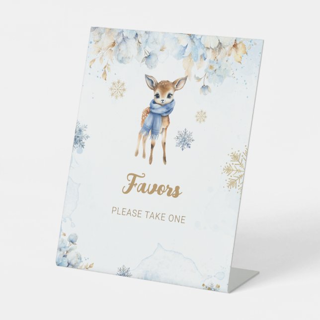 Oh Deer Winter Baby Boy Shower Favours Pedestal Sign (Front)