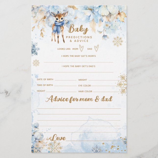 Oh Deer Winter Baby Boy Shower Game (Front)