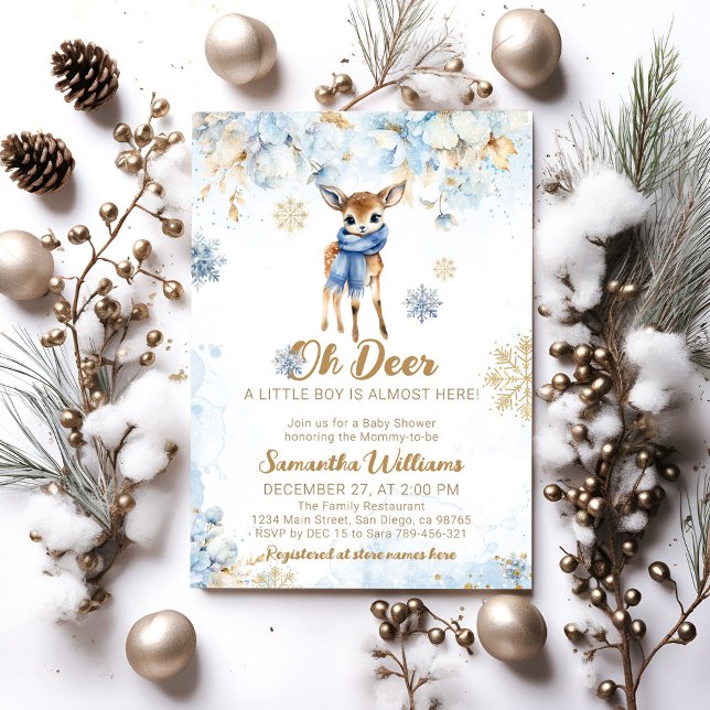 Oh Deer Winter Baby Boy Shower Invitation (Creator Uploaded)