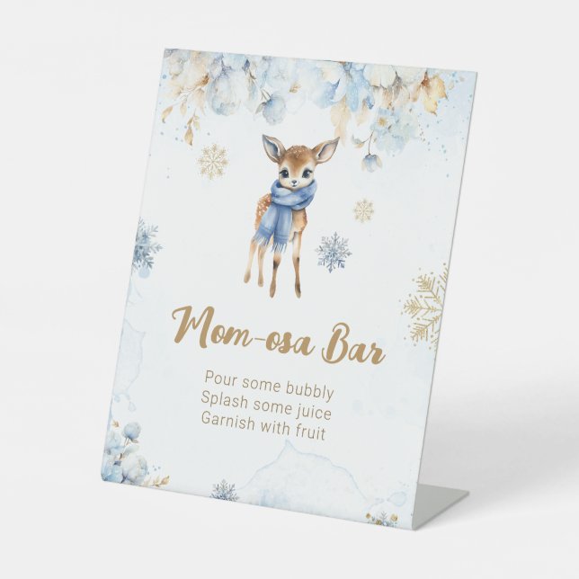 Oh Deer Winter Baby Boy Shower Mum-osa Bar Pedestal Sign (Front)