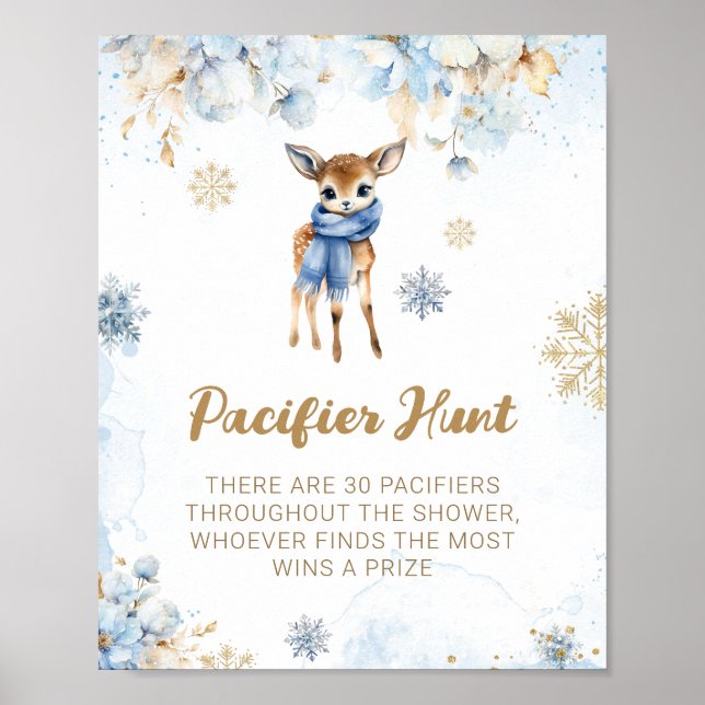 Oh Deer Winter Baby Boy Shower Pacifier Hunt Game Poster (Front)