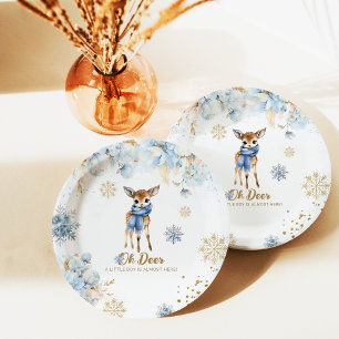Oh Deer Winter Baby Boy Shower Paper Plate
