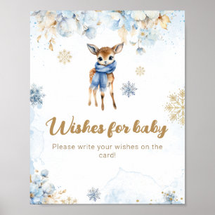 Oh Deer Winter Baby Boy Shower Wishes Game Poster