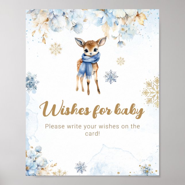 Oh Deer Winter Baby Boy Shower Wishes Game Poster (Front)