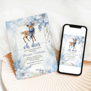 Oh Deer Winter Baby Shower Elegant Invitation