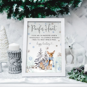 Oh Deer Winter Baby Shower Pacifier Hunt Game Poster