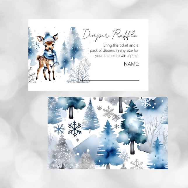 Oh deer winter buck baby shower diaper raffle enclosure card (Oh deer winter baby shower diaper raffle card watercolor cute baby dear in winter hat and scarf)