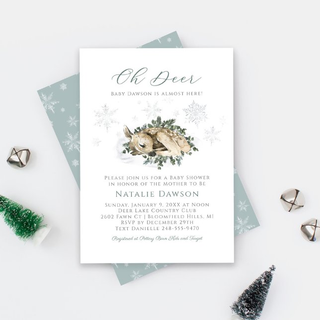 Oh Deer Winter Fawn Snowflake Baby Shower Invitation (Creator Uploaded)