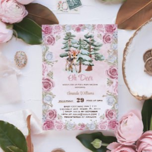 Oh Deer Winter Floral Baby Girl Shower  Invitation