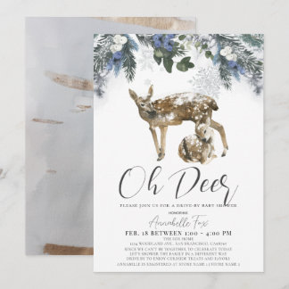 Oh Deer Winter Foliage & Blueberries Baby Shower Invitation