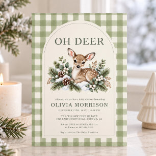 Oh Deer Winter Gingham Baby Shower Invitation