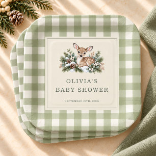 Oh Deer Winter Gingham Baby Shower Party Paper Plate