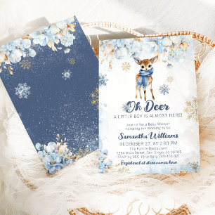 Oh Deer Winter Navy Blue Baby Boy Shower Invitation