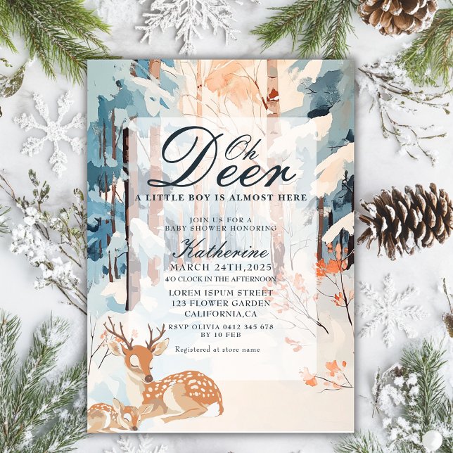 Oh Deer Winter Woodland Snowy Forest baby shower Invitation (Creator Uploaded)