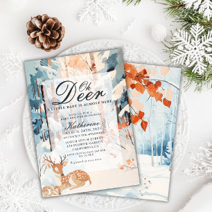 Oh Deer Winter Woodland Snowy Forest baby shower Invitation