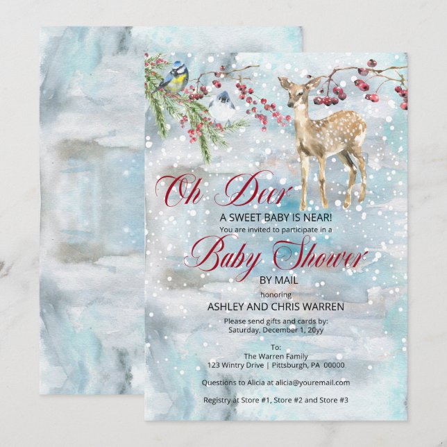 Oh Deer Woodland Animals Baby Shower by Mail Invitation (Front/Back)