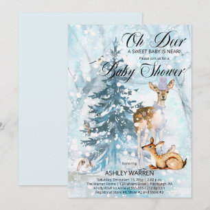 Oh Deer Woodland Animals Winter Boy Baby Shower I Invitation