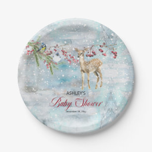 Oh Deer Woodland Animals Winter Boy Baby Shower Paper Plate