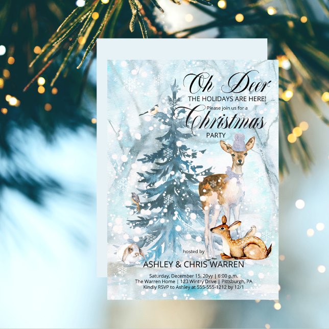 Oh Deer Woodland Animals Winter Christmas Party In Invitation (Creator Uploaded)