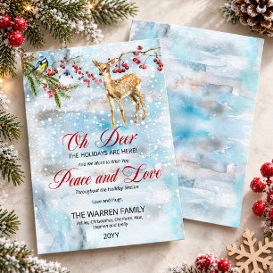 Oh Deer Woodland Animals Winter Peace and Love Holiday Card