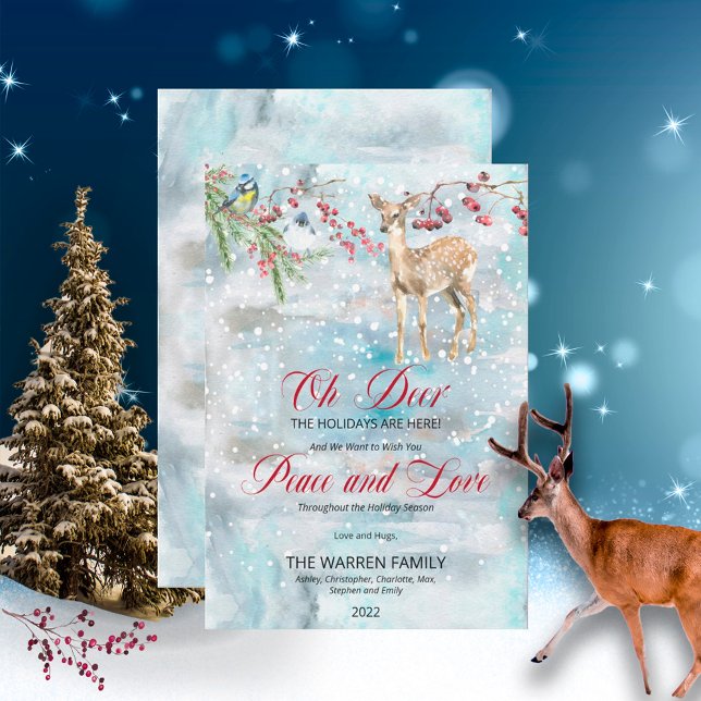 Oh Deer Woodland Animals Winter Peace and Love Holiday Card (Creator Uploaded)