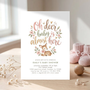 Oh Deer Woodland Baby Shower Floral Fawn Invitation